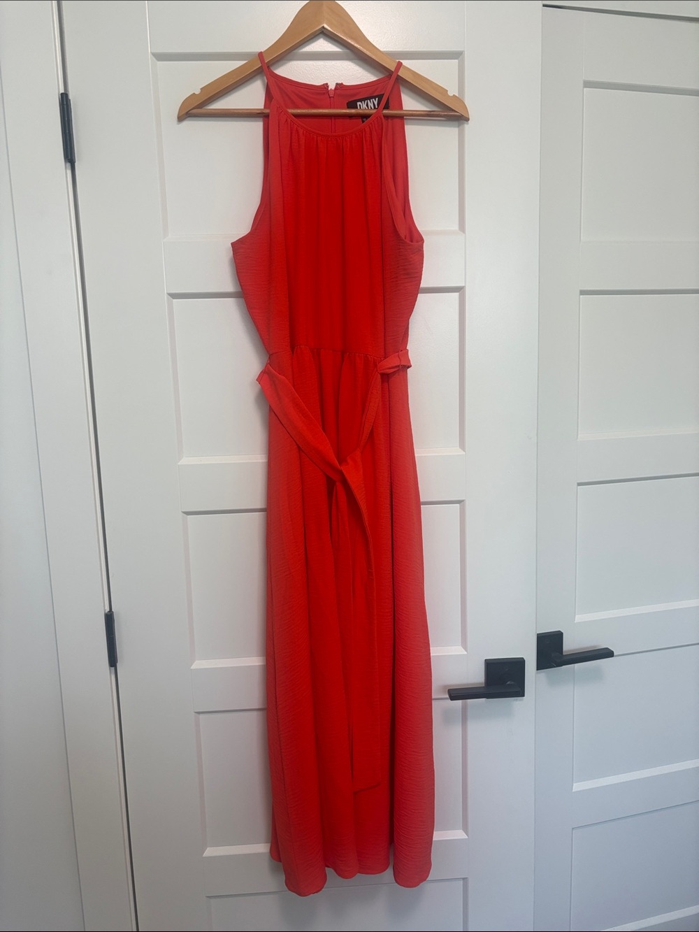 DKNY Halter Maxi Dress with Self-Tie Waist